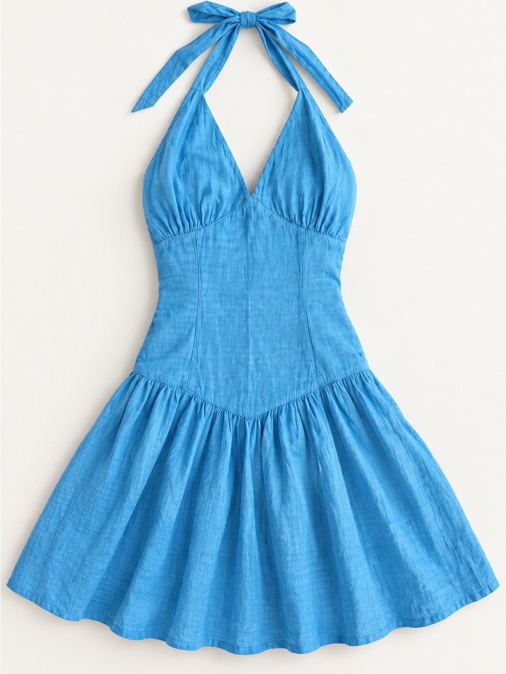 Blanco by Nature 100% cotton halter neck azure blue mini dress NWT